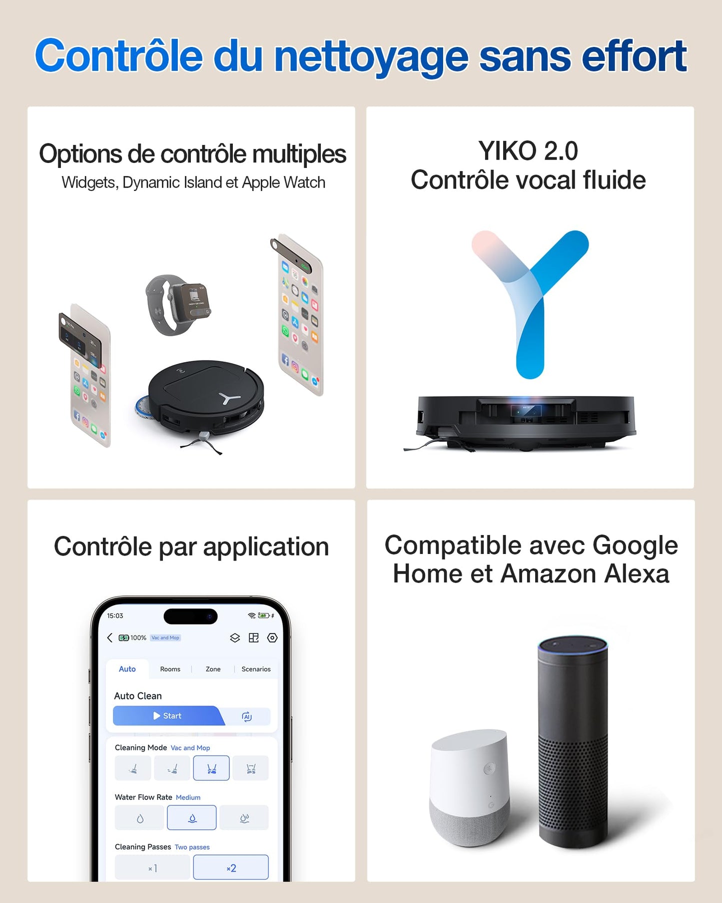 ECOVACS T50 Omni GEN2 Robot Aspirateur Laveur 21000Pa Extensible AIVI 81mm