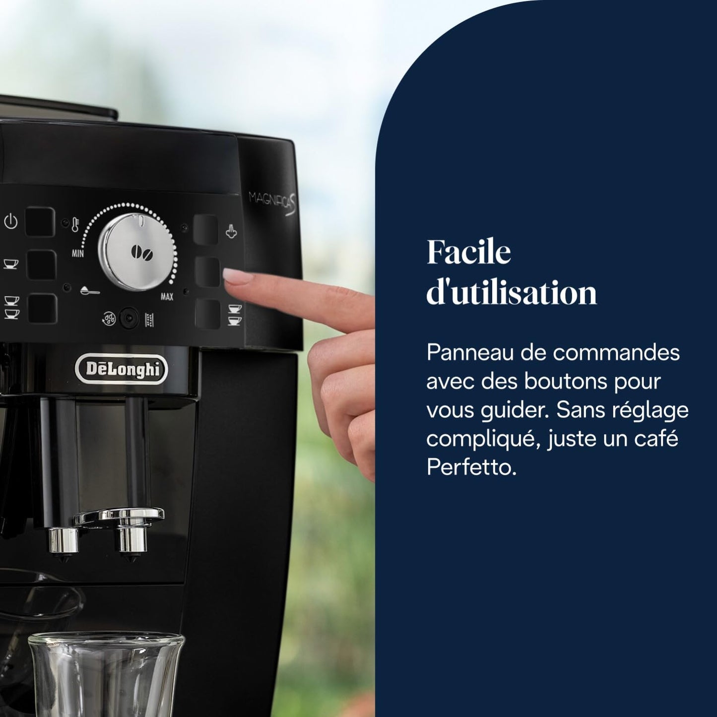De’Longhi Magnifica S - Perfetto Machine à Café Automatique avec Mousseur à Lait Manuel, Machine à Espresso et Cappuccino, Panneau de Commande avec Boutons, Noir (ECAM11.112.B)