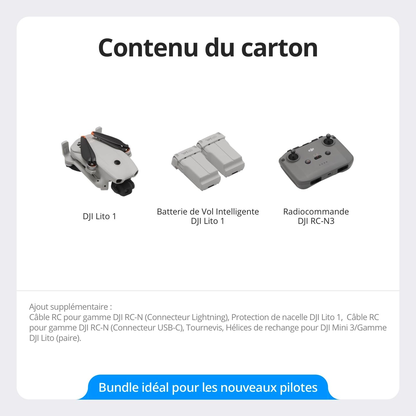 DJI Lito 1 (DJI RC-N3) Bundle 2 batteries, Version améliorée de Mini 4K