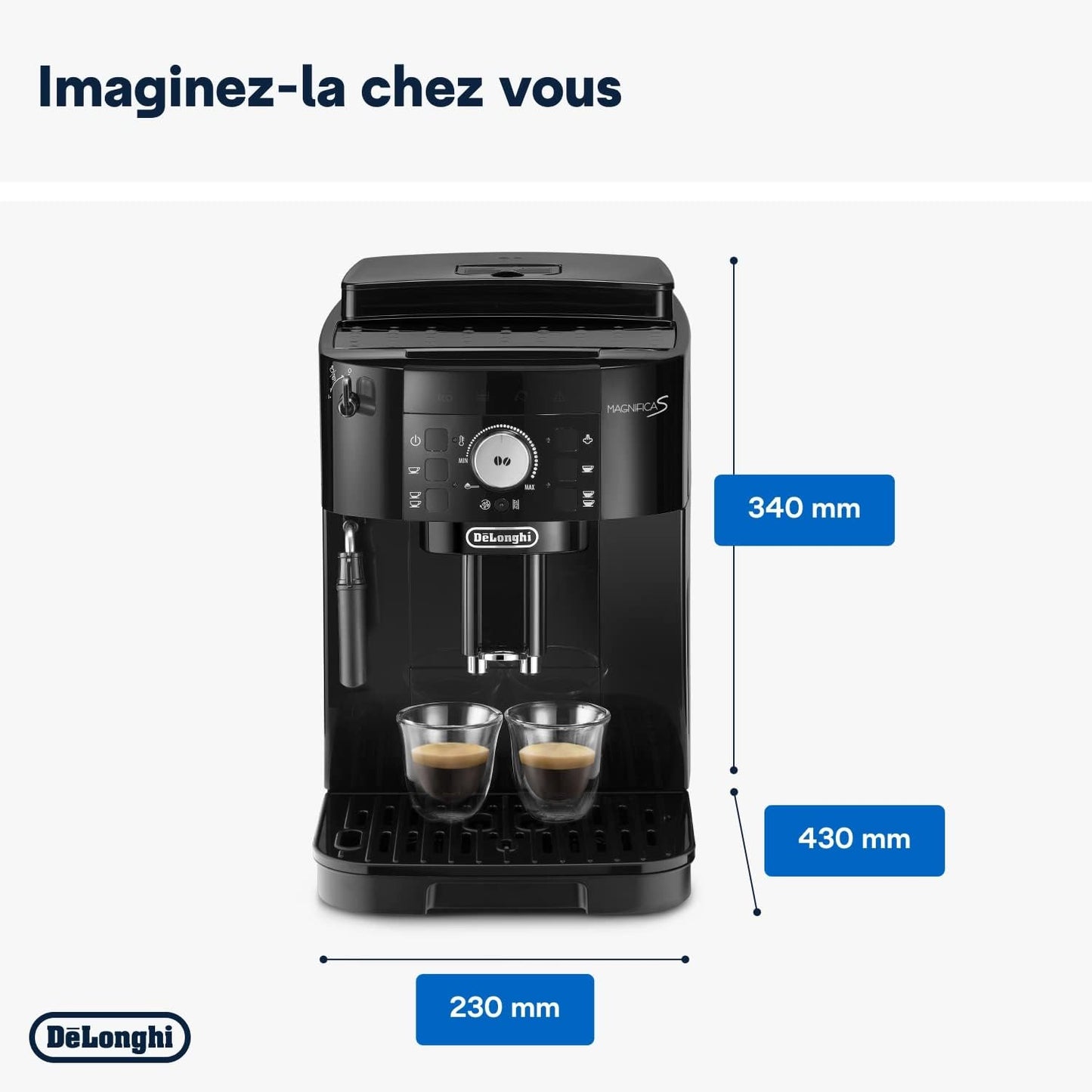 De’Longhi Magnifica S - Perfetto Machine à Café Automatique avec Mousseur à Lait Manuel, Machine à Espresso et Cappuccino, Panneau de Commande avec Boutons, Noir (ECAM11.112.B)
