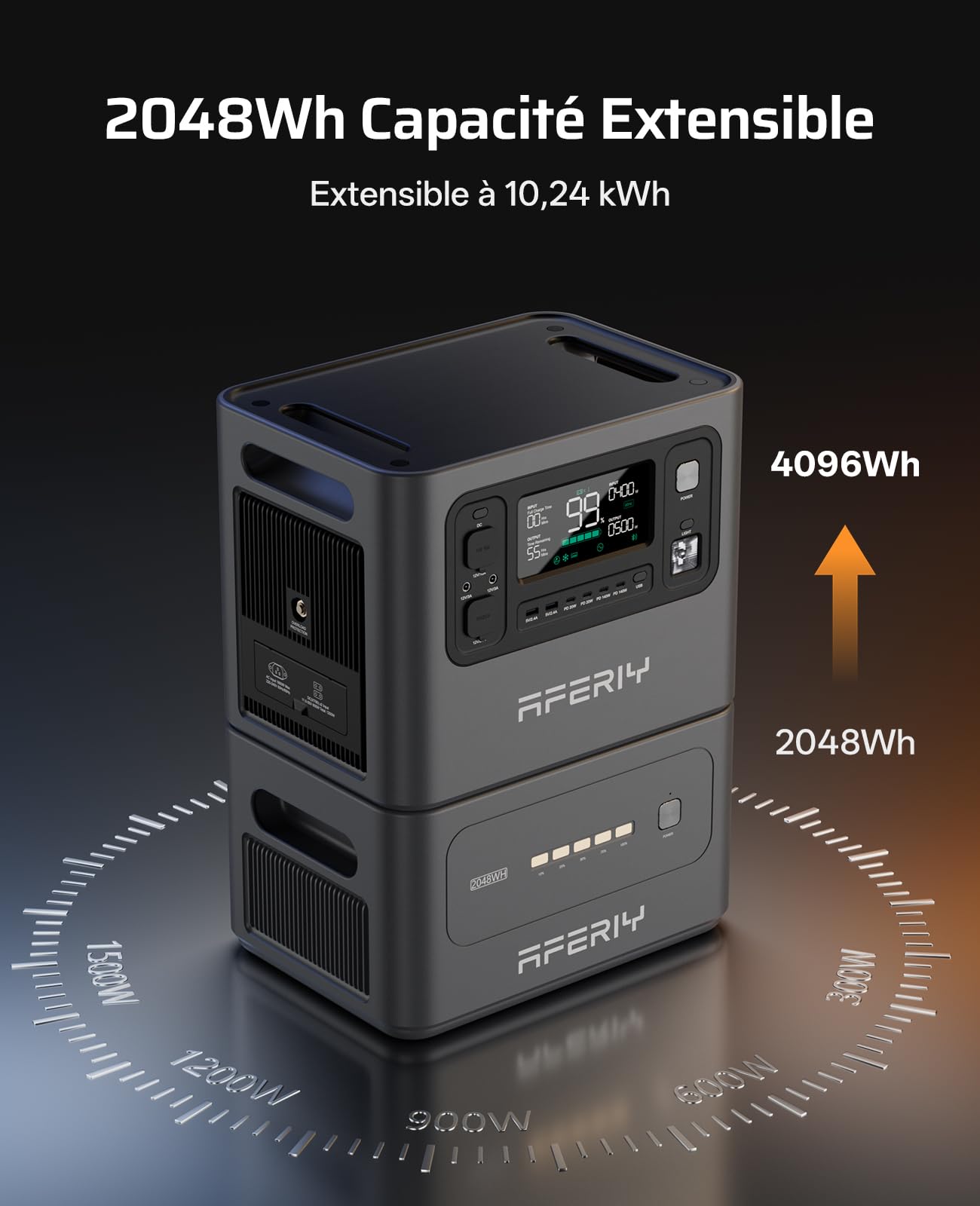 AFERIY P280 Station Electrique Portable 2800W, Batterie Nomade 2048Wh Extensible à 10,24kWh, Recharge Rapide 1,5H, 220V-240V, Generateur Electrique pour Usage Domestique/Camping-car/Panne de Courant