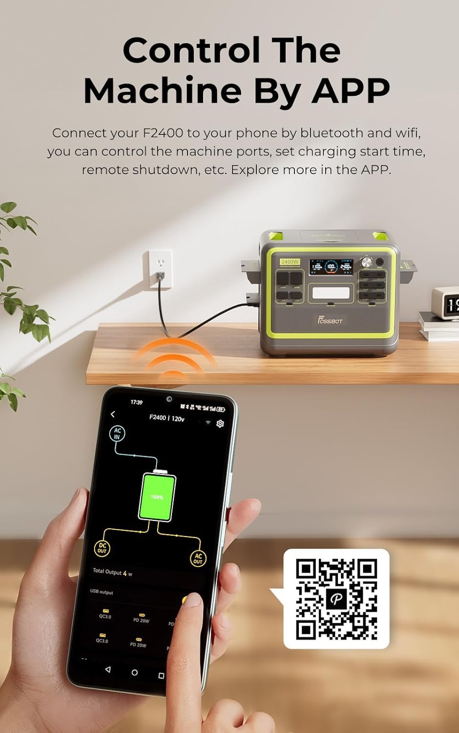 FOSSiBOT F2400 Generateur Electrique Portable, 2048Wh Batterie LiFePO4 Station électrique, 3 Sorties CA 2400W (4800W Pic) 230V Groupe Electrogene Solaire pour Camping, Voyage Maison/Bureau