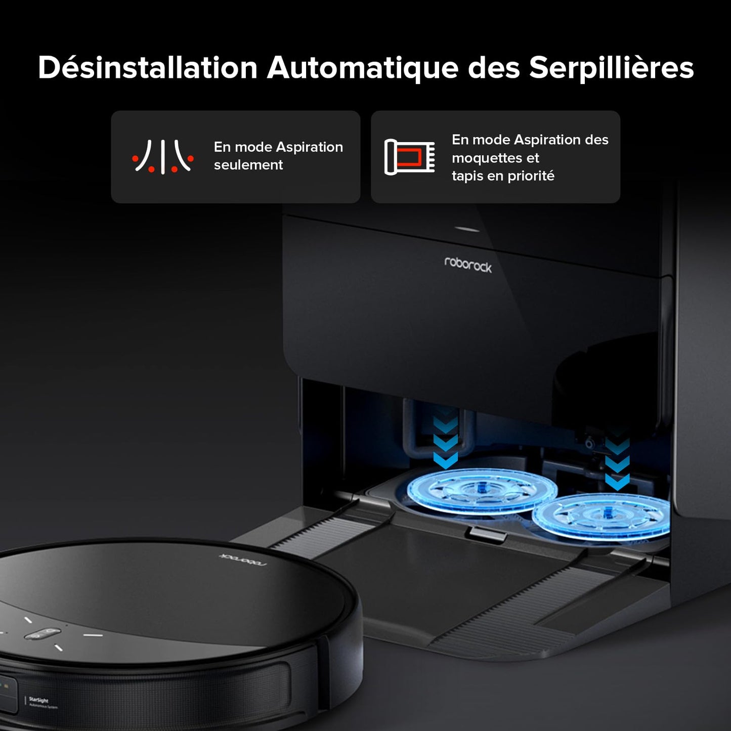 roborock Saros 10R Set Robot Aspirateur 22000Pa, Triple Anti-Enchevêtrement