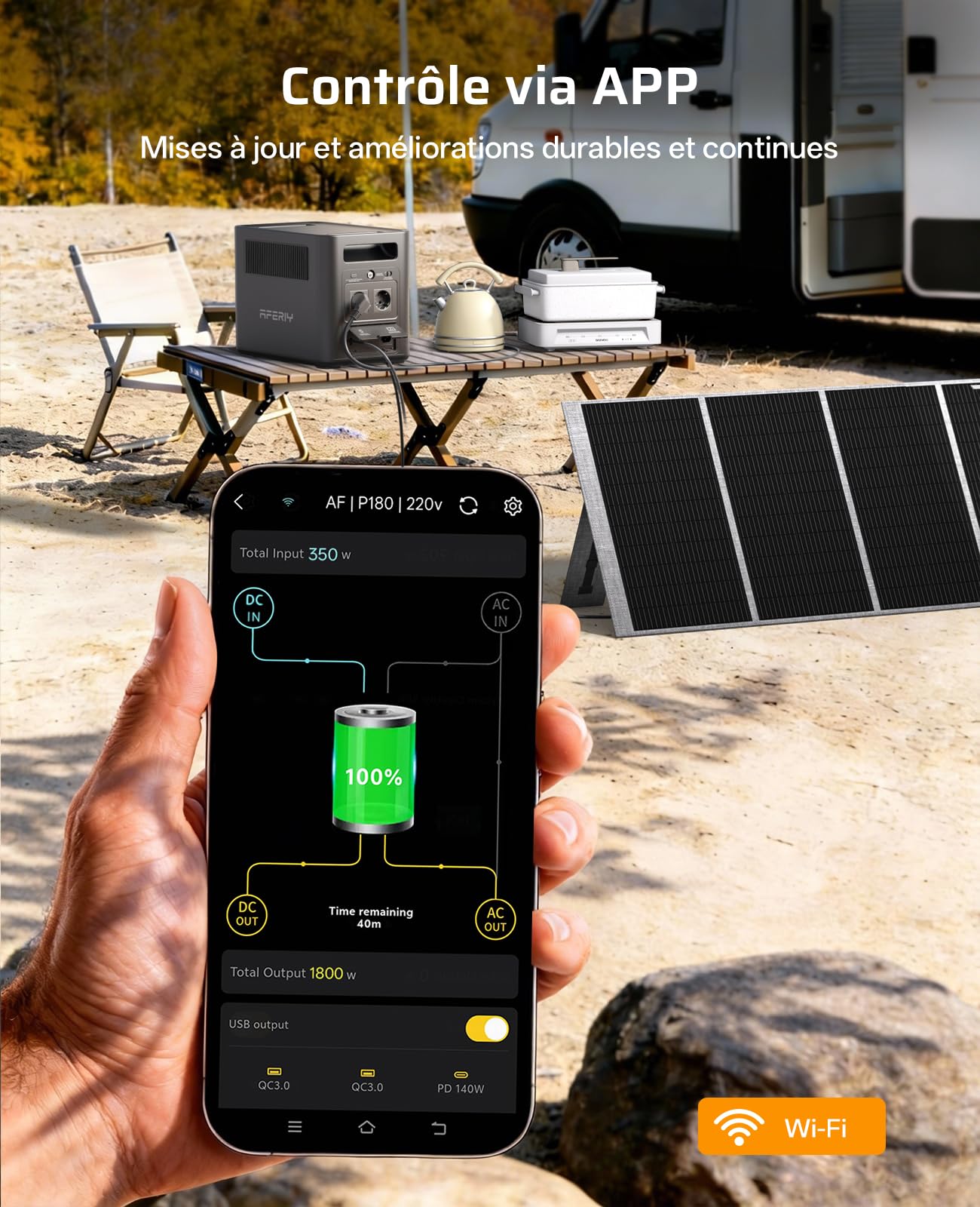 AFERIY P180 Générateur Électrique Portable, 1024Wh & 1800W (3600W Pic), Recharge Rapide 0-90% en 60 Min, Batterie Nomade LiFePO4 avec UPS, BMS, Station Électrique Solaire pour Camping, Maison, Bureau