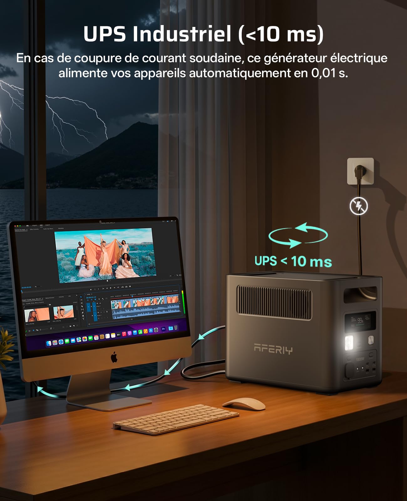 AFERIY P180 Générateur Électrique Portable, 1024Wh & 1800W (3600W Pic), Recharge Rapide 0-90% en 60 Min, Batterie Nomade LiFePO4 avec UPS, BMS, Station Électrique Solaire pour Camping, Maison, Bureau