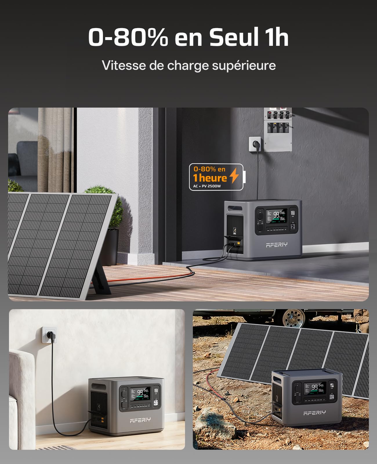 AFERIY P280 Station Electrique Portable 2800W, Batterie Nomade 2048Wh Extensible à 10,24kWh, Recharge Rapide 1,5H, 220V-240V, Generateur Electrique pour Usage Domestique/Camping-car/Panne de Courant