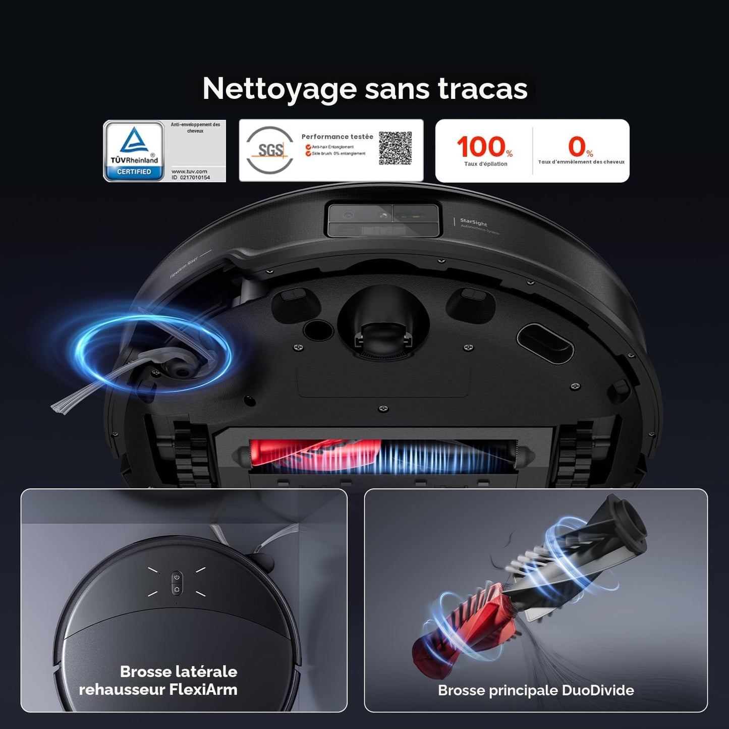 roborock Saros 10R Set Robot Aspirateur 22000Pa, Triple Anti-Enchevêtrement