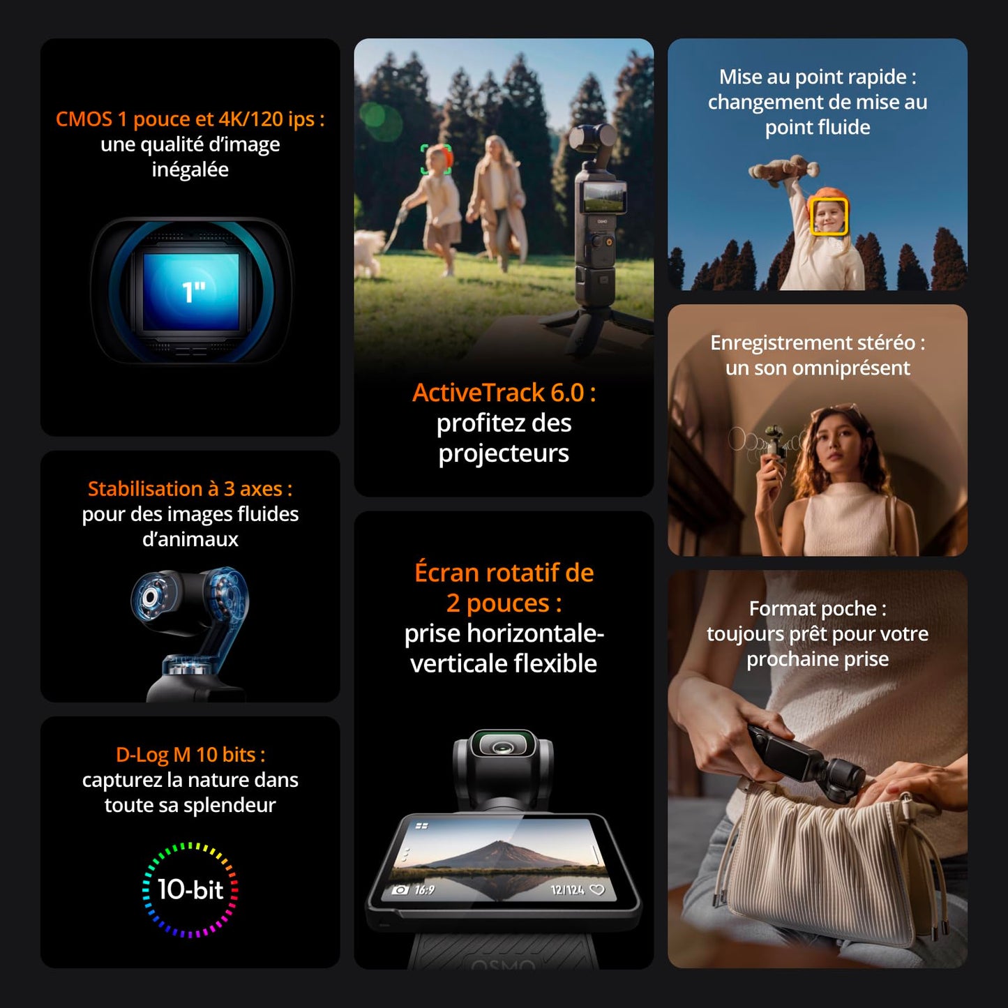 DJI Osmo Pocket 3, Caméra Vlogging CMOS 1'' et Vidéo 4K/120 IPS