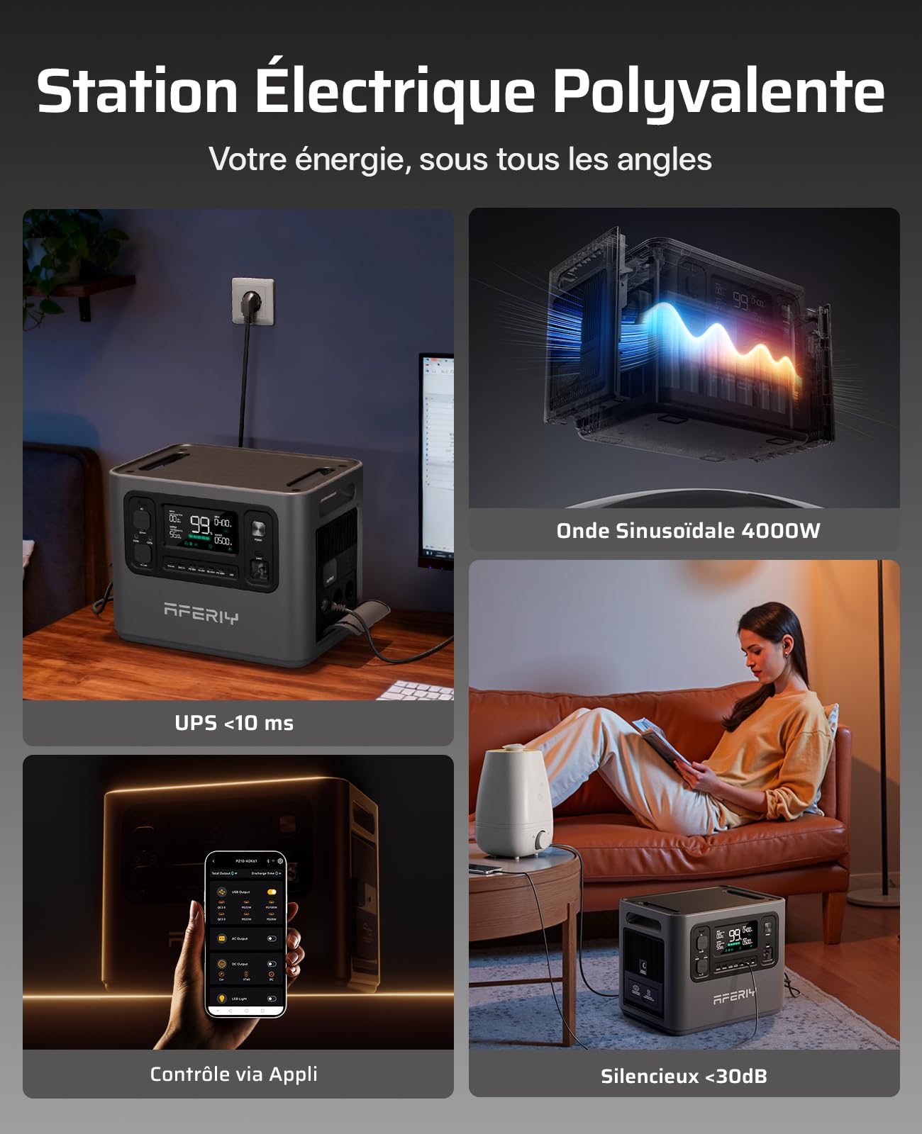 AFERIY P280 Station Electrique Portable 2800W, Batterie Nomade 2048Wh Extensible à 10,24kWh, Recharge Rapide 1,5H, 220V-240V, Generateur Electrique pour Usage Domestique/Camping-car/Panne de Courant