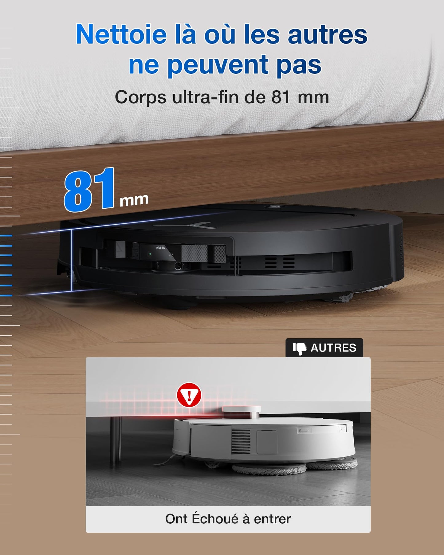 ECOVACS T50 Omni GEN2 Robot Aspirateur Laveur 21000Pa Extensible AIVI 81mm