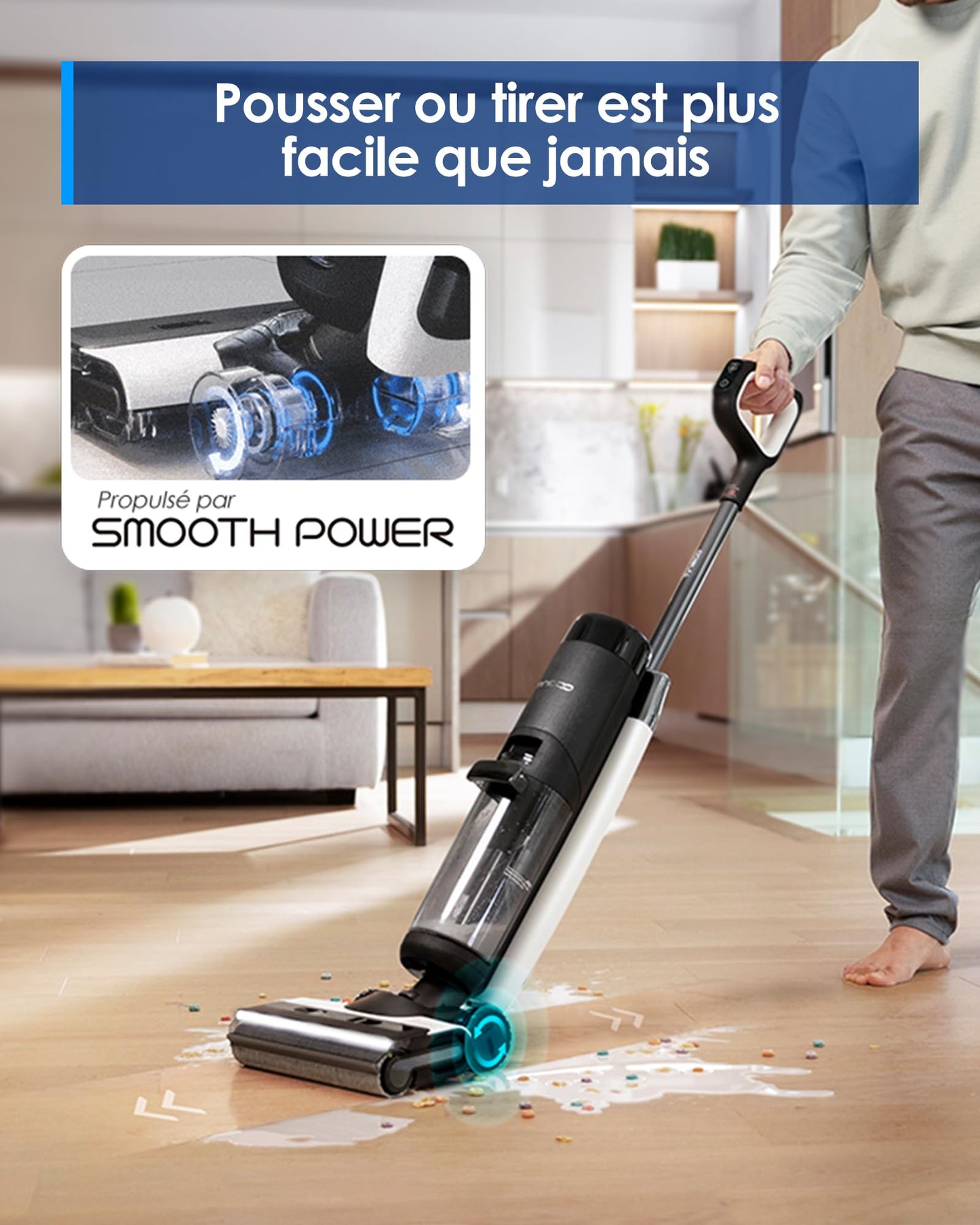 Tineco Floor One S7 Pro Aspirateur Laveur, SmoothPower, Éclairage LED