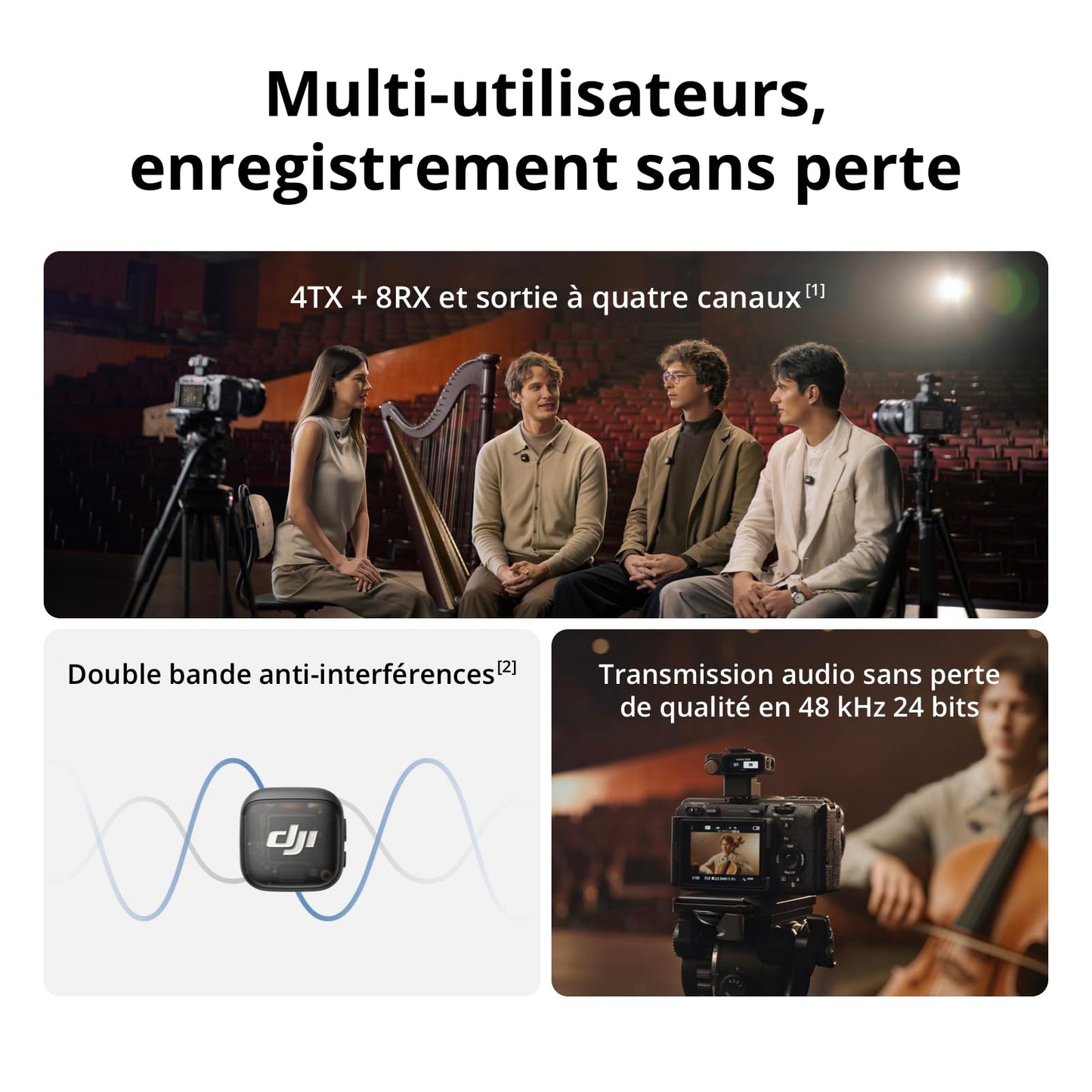 DJI Mic 3 (2 TX + 1 RX + Boîtier de Recharge), Microphone sans Fil