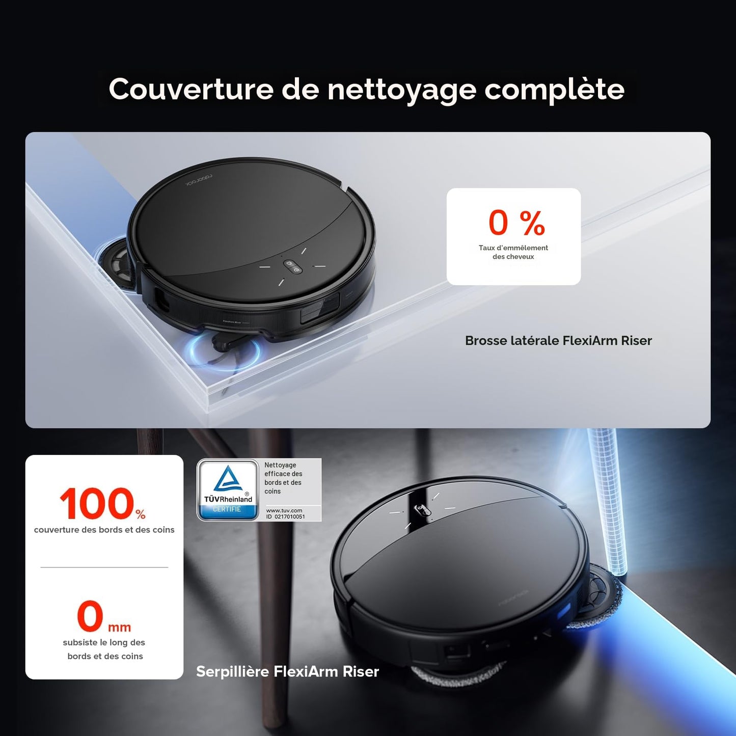 roborock Saros 10R Set Robot Aspirateur 22000Pa, Triple Anti-Enchevêtrement