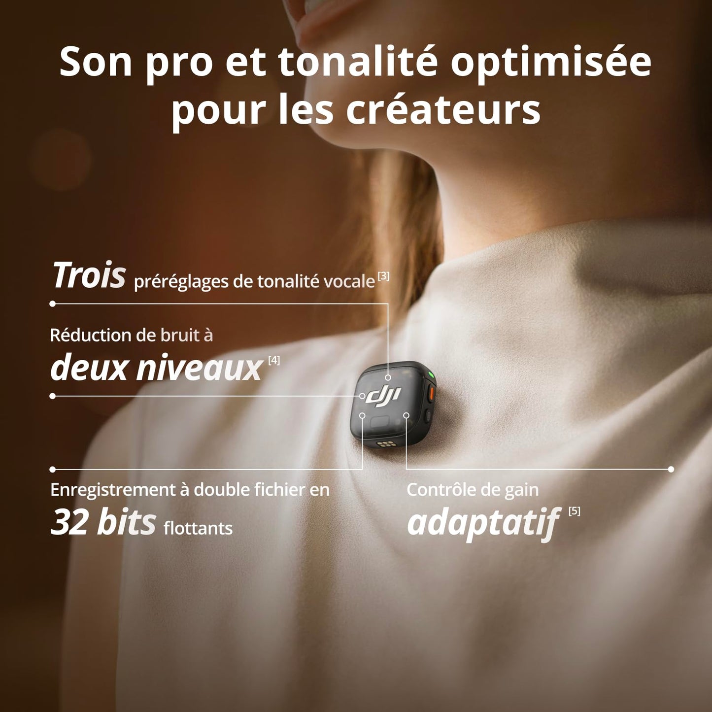 DJI Mic 3 (2 TX + 1 RX + Boîtier de Recharge), Microphone sans Fil