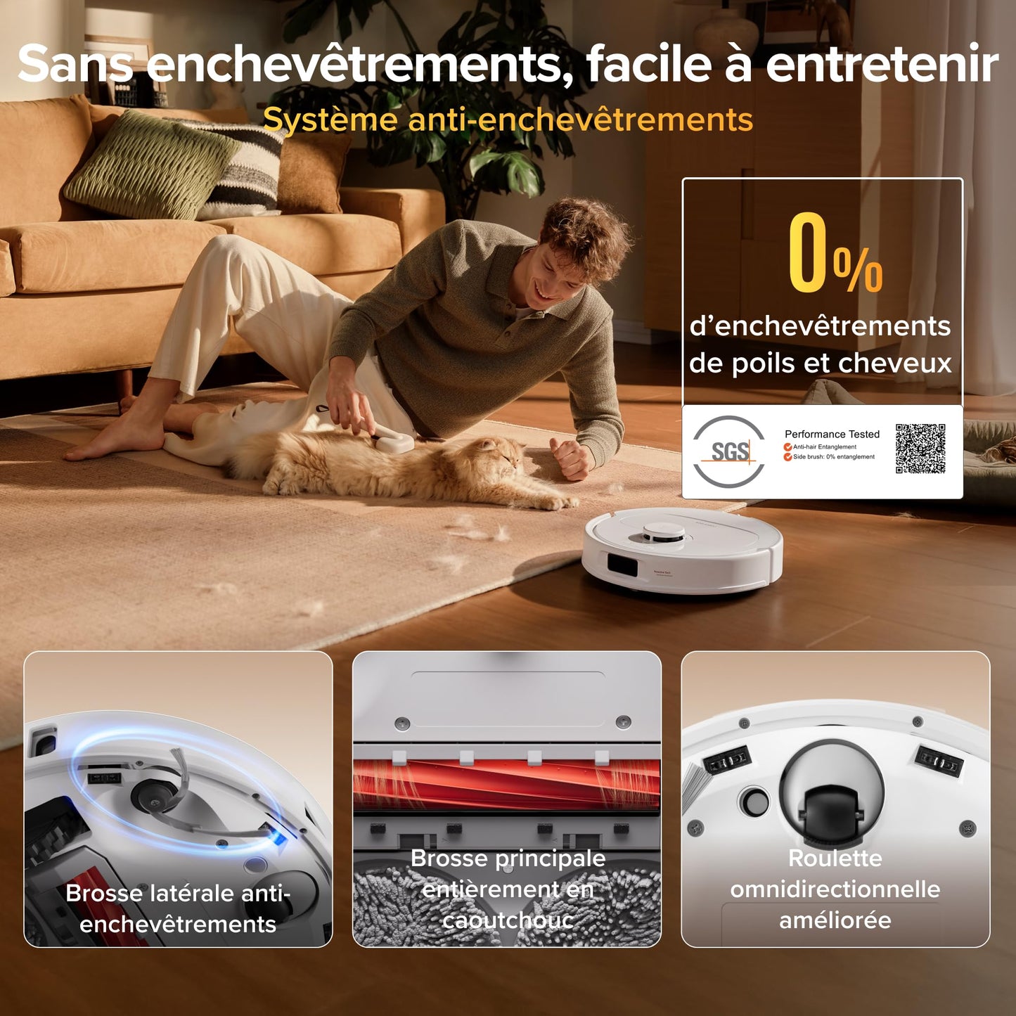 roborock Qrevo S Pro Set Robot Aspirateur Laveur, Anti-enchevêtrements