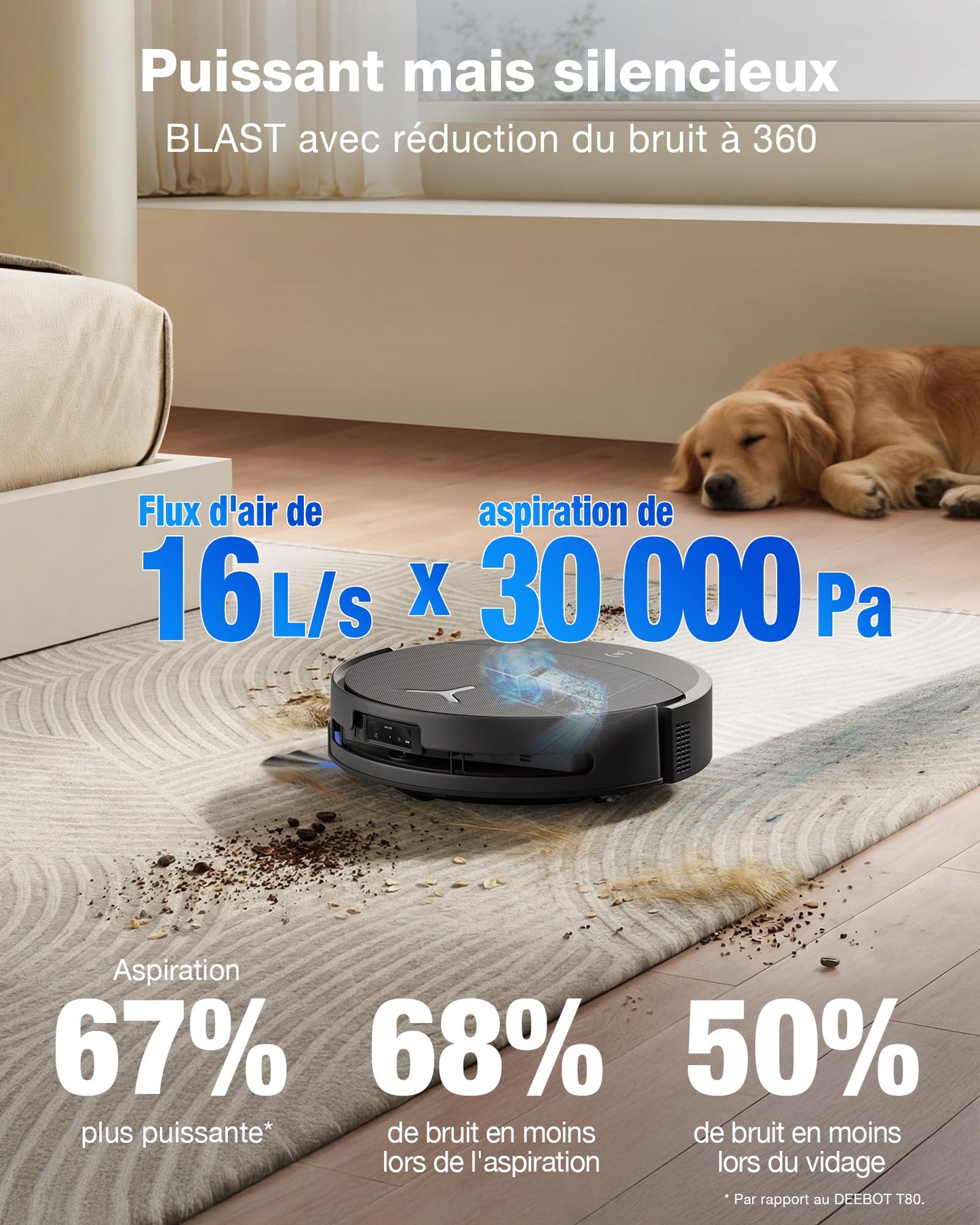 ECOVACS T90 Pro Omni Robot Aspirateur Laveur 30000Pa Blast PowerBoost