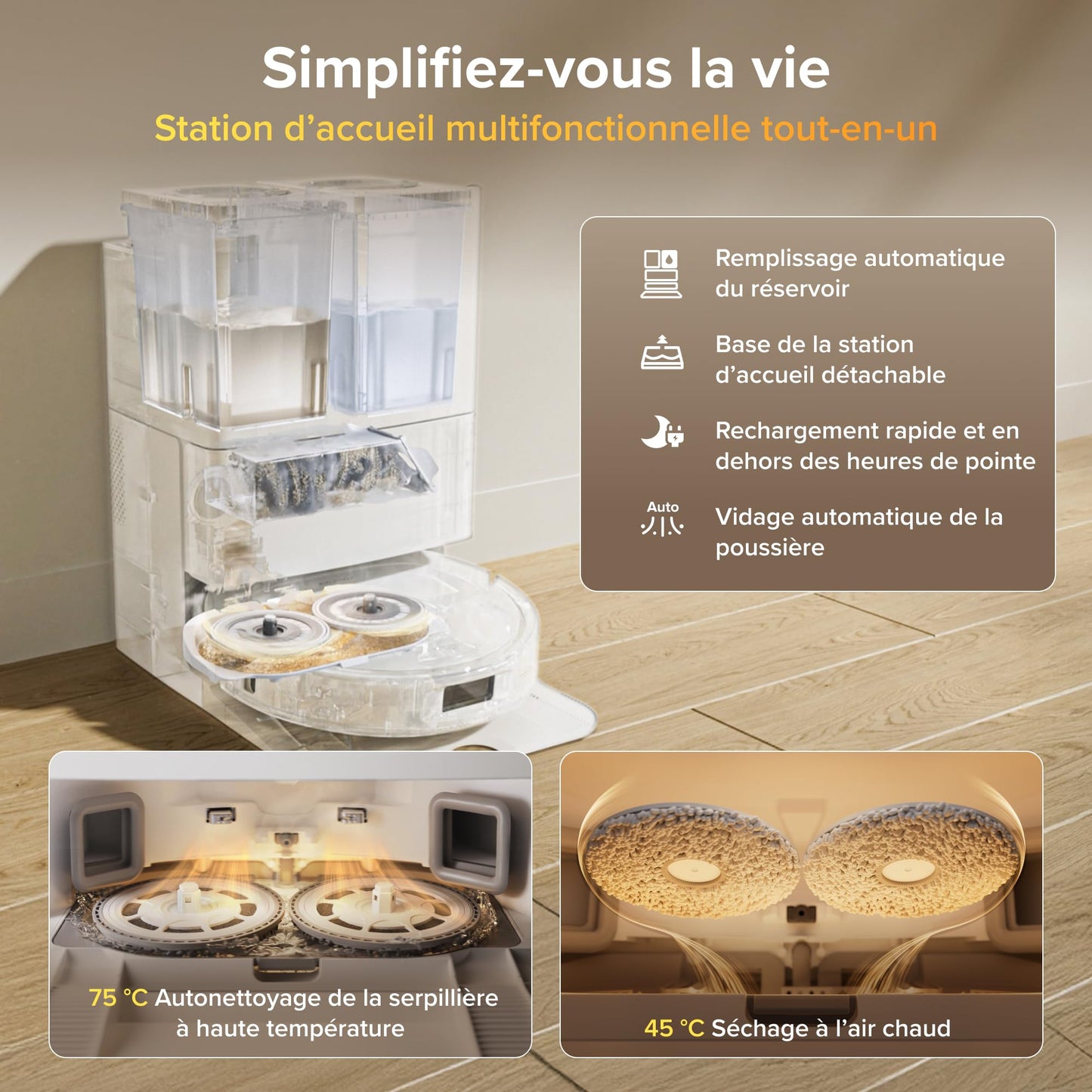 roborock Qrevo S Pro Set Robot Aspirateur Laveur, Anti-enchevêtrements