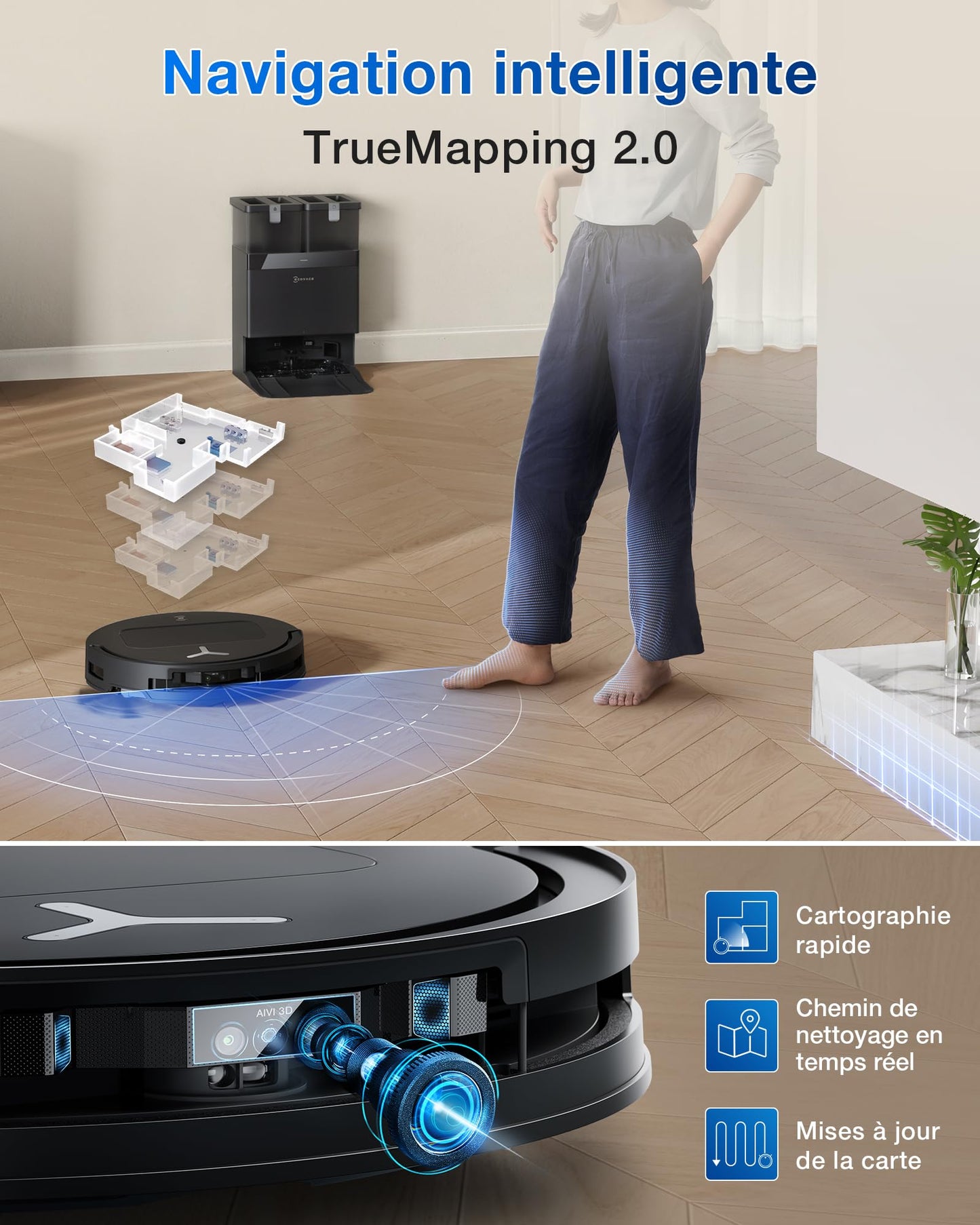 ECOVACS T50 Omni GEN2 Robot Aspirateur Laveur 21000Pa Extensible AIVI 81mm